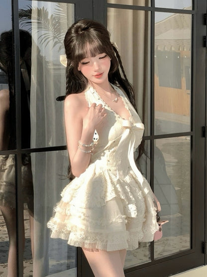 Moonlit Rosette Lace Mini Dress