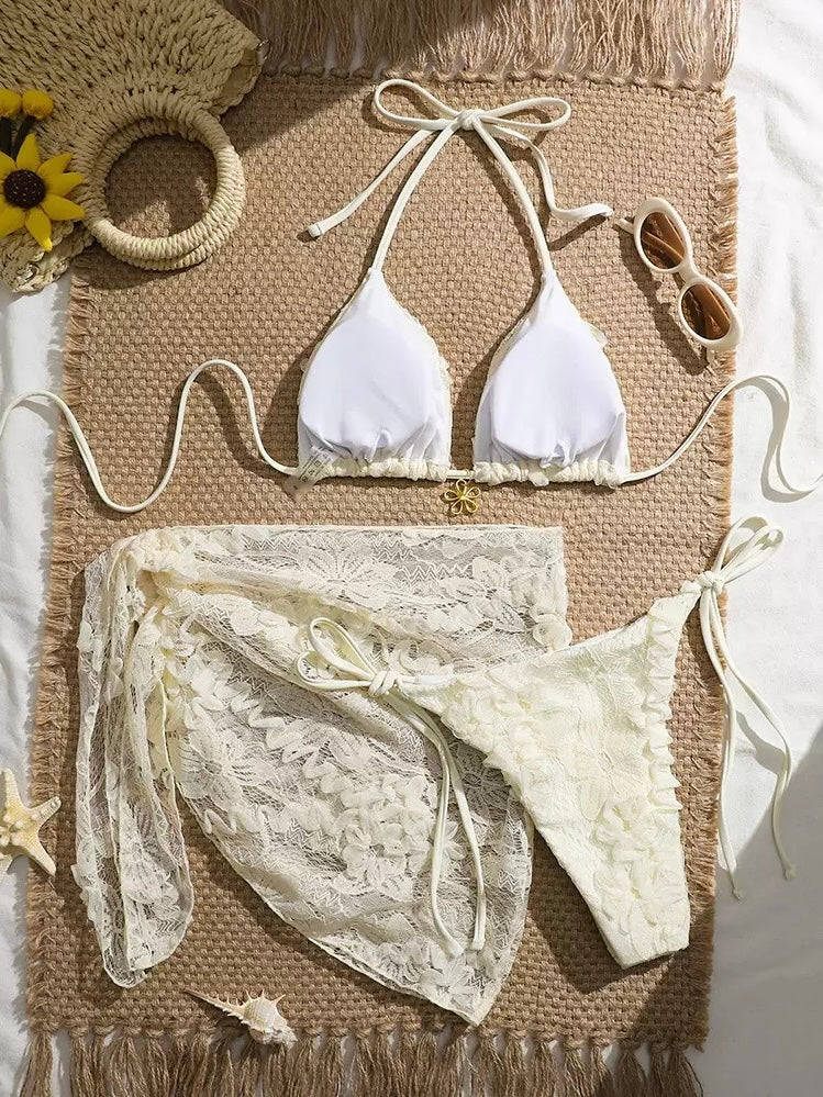 Lumière Lace Three-Piece Bikini Set