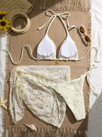 Lumière Lace Three-Piece Bikini Set