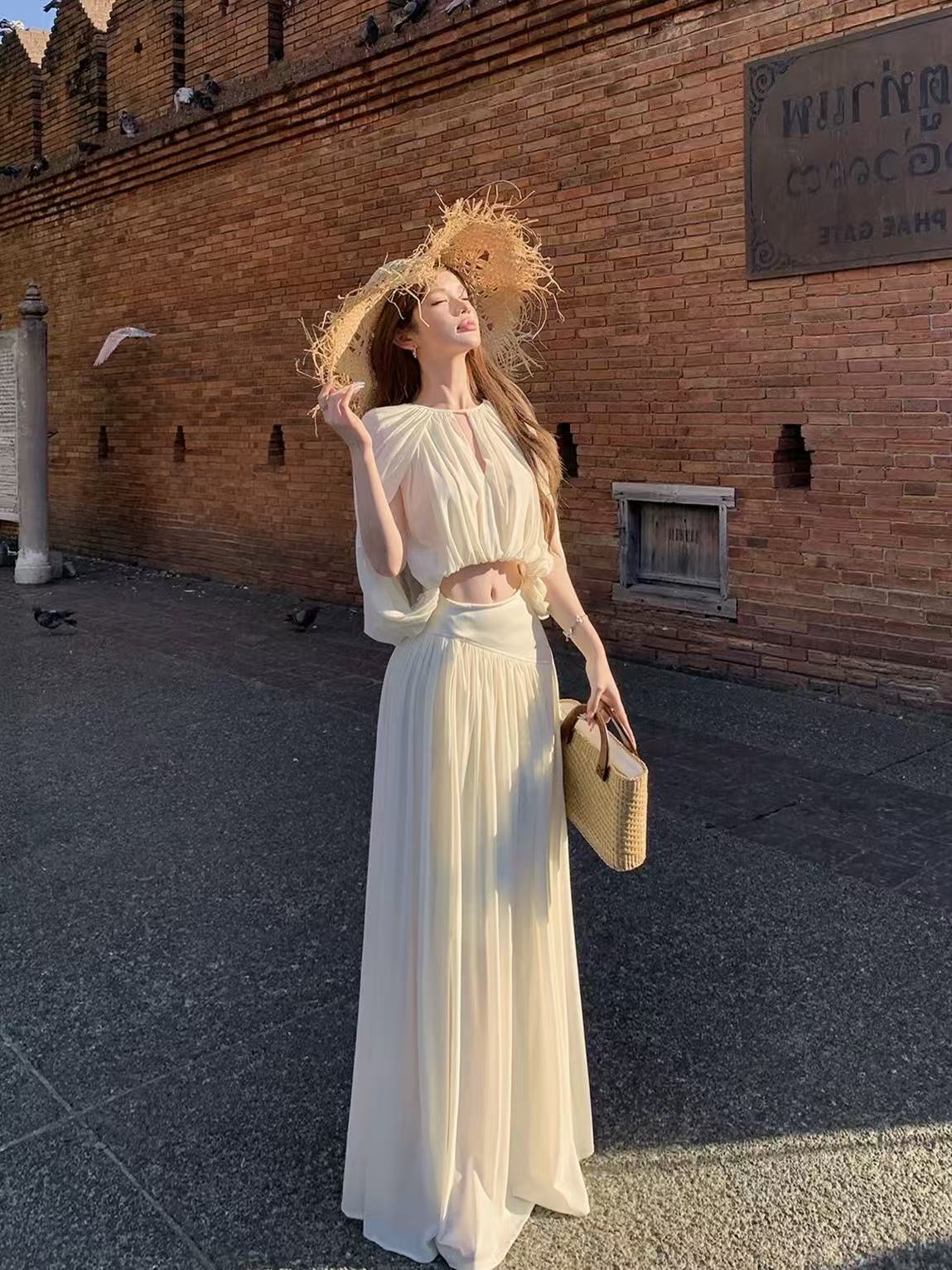 Santorini Muse Two-Piece Chiffon Maxi Skirt Set