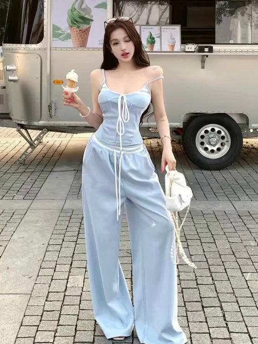 Ciel Blue Set - Padded Cami Top & Wide Leg Pants