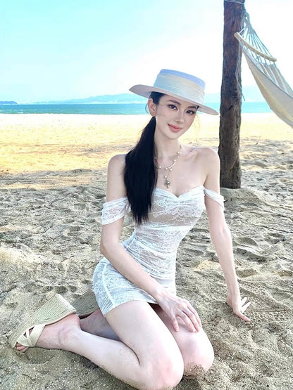 Elara Ivory Lace Mini Dress