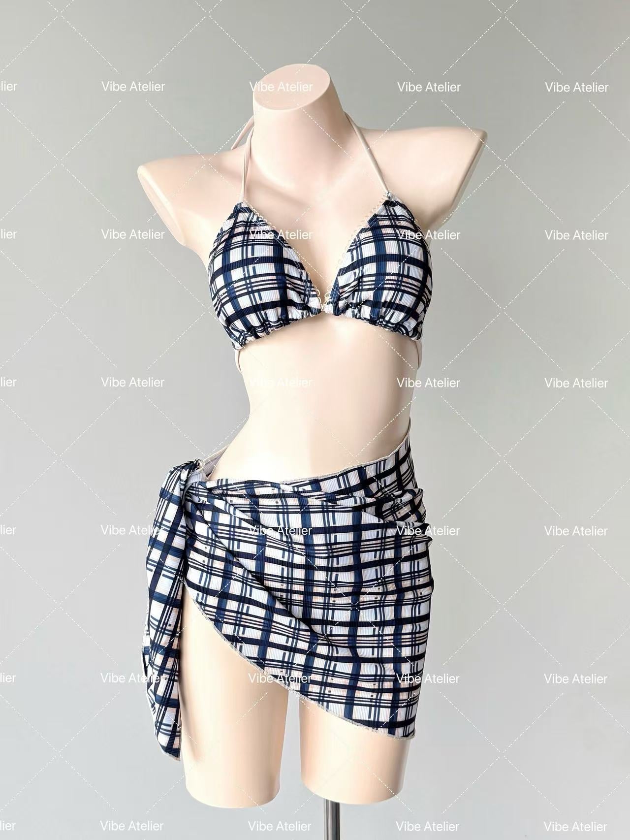 Retro Check Boyshorts 3-Piece Bikini Set