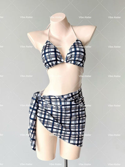 Retro Check Boyshorts 3-Piece Bikini Set