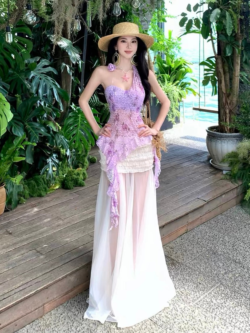 Liliane Lavender Floral Lace Top & Maxi Dress Resort Set