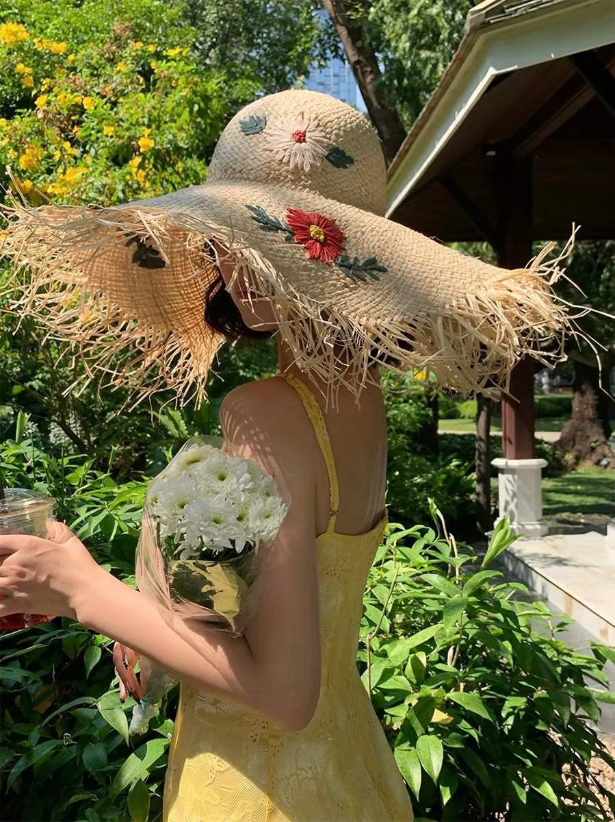 Daisy Meadow Embroidered Straw Hat
