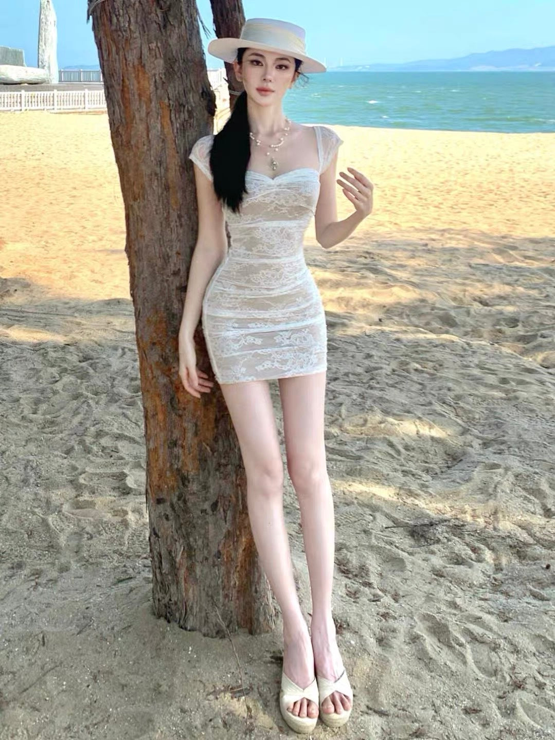 Elara Ivory Lace Mini Dress