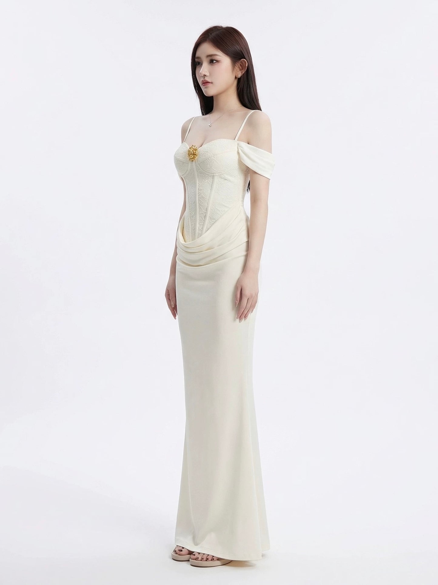 Ivory Rosette Corset Maxi Dress