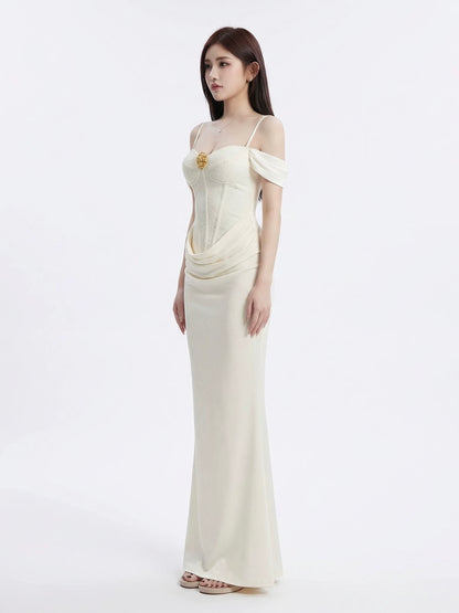 Ivory Rosette Corset Maxi Dress