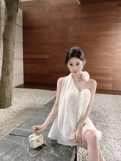 White Rosette Drape Set – Padded Halter Top with Skirt