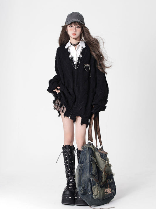 Black Zip Up Cardigan