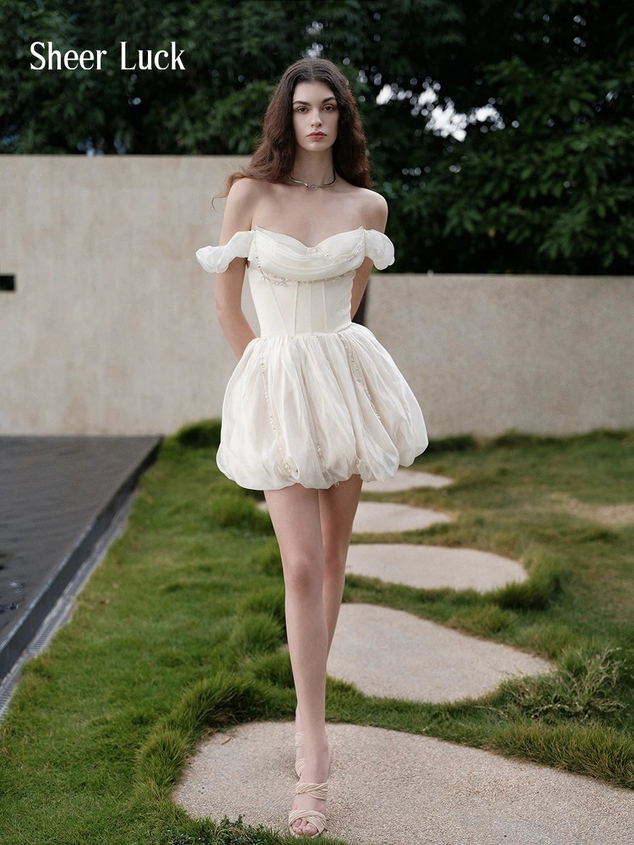 Tahlia Handmade Beaded Strapless Corset Puff Mini Dress