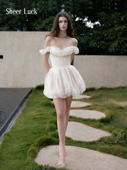 Tahlia Handmade Beaded Strapless Corset Puff Mini Dress