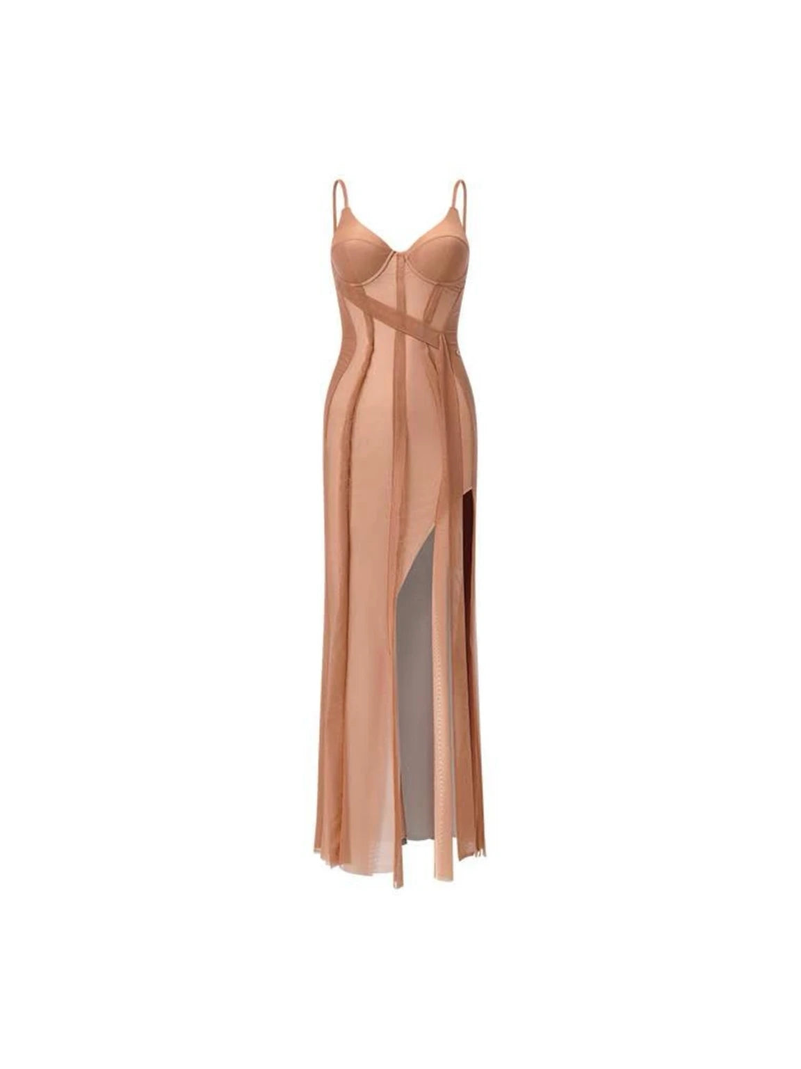 Nora Mesh Bodycon High Slit Spaghetti Strap Dress