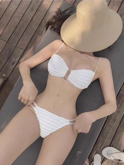 Classic White Bikini Set With Mesh Cover Up