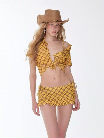 Cowgirl Plaid Four-Piece Bikini Set