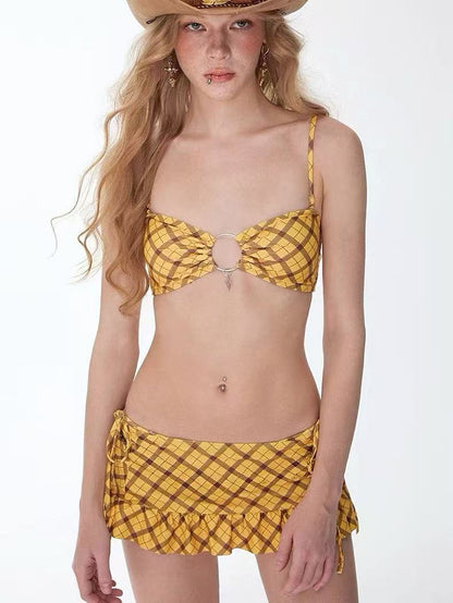 Cowgirl Plaid Four-Piece Bikini Set