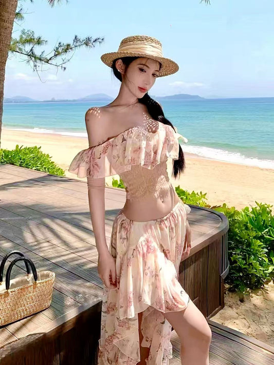 Blooming Sonata Off-Shoulder Ruffle Top & Split Maxi Skirt Set