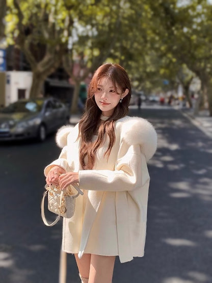 Snowy Fairytale Wrap Coat With Detachable Faux Fur