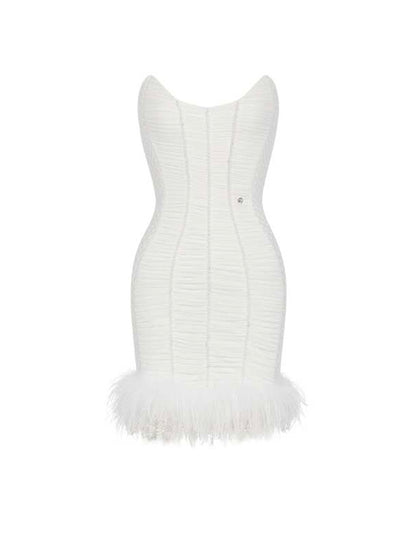 【Pre-Order】Clair Pearl Rhinestone Faux Fur Strapless Bodycon Mini Dress