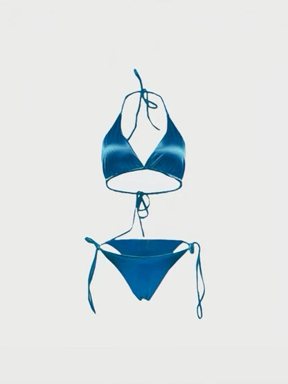 Royal Blue Satin Triangle Bikini Set