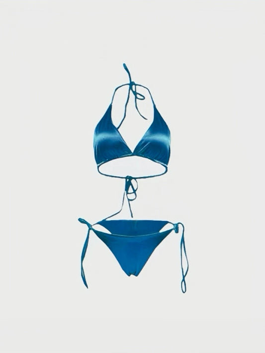Royal Blue Satin Triangle Bikini Set