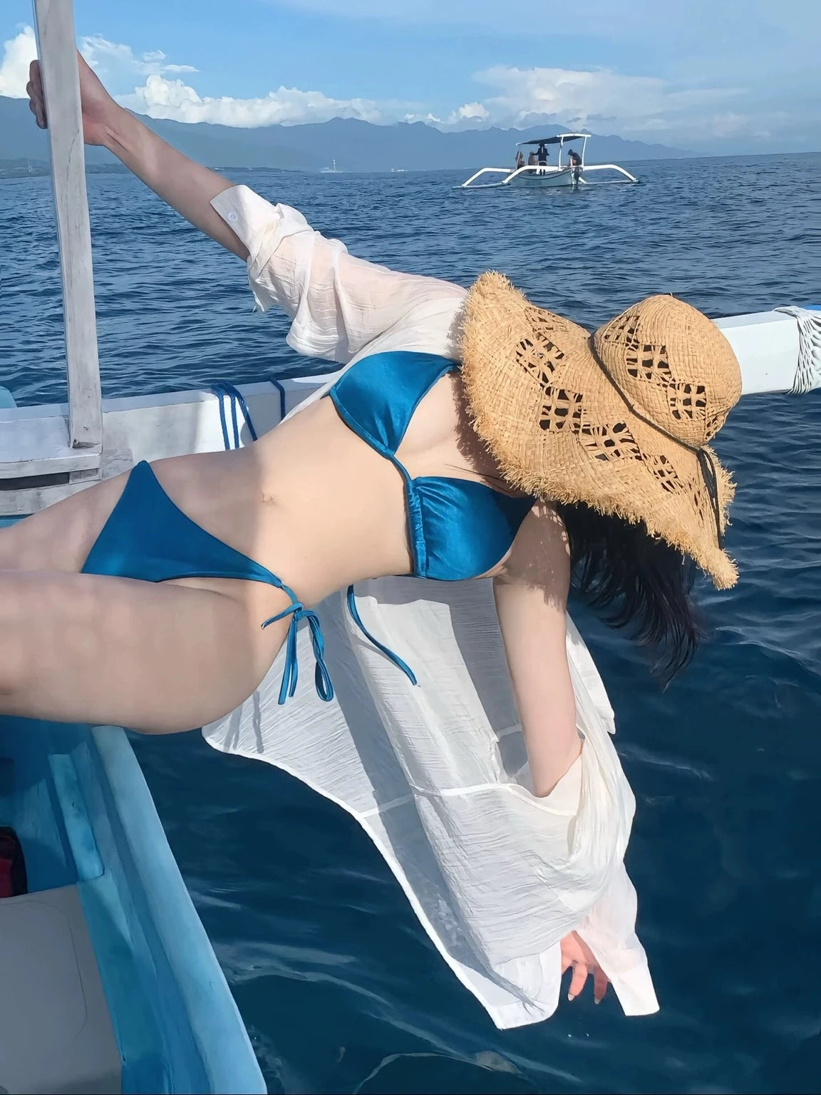 Royal Blue Satin Triangle Bikini Set