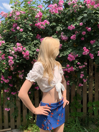 Klein Blue Blossom Triangle Bikini Set with Mini Skirt and Top