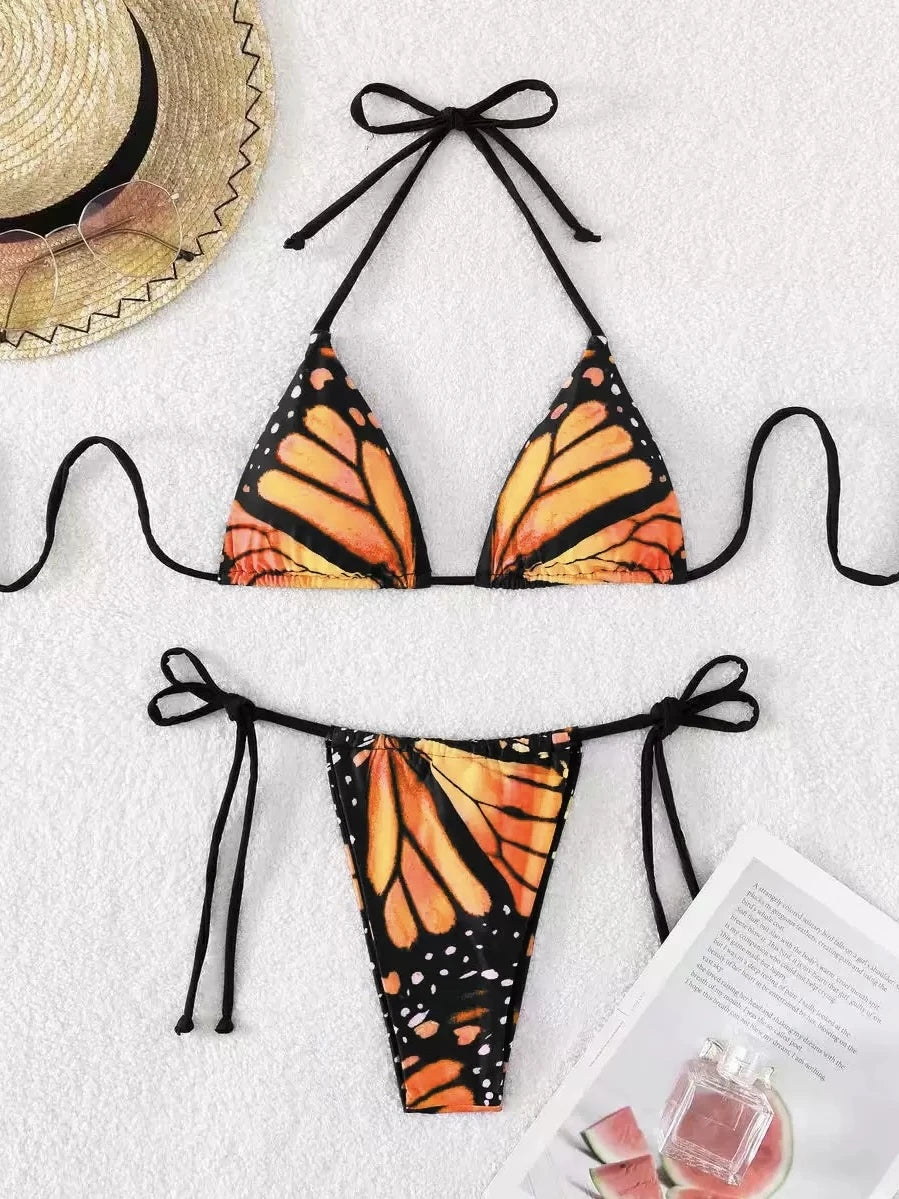 Menelaus Butterfly Print 2-Piece Triangle String Bikini Set