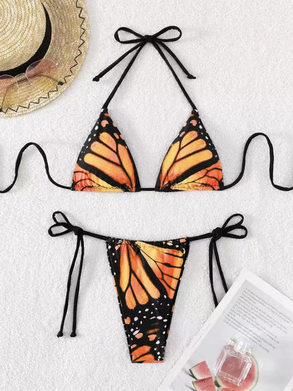 Menelaus Butterfly Print 2-Piece Triangle String Bikini Set