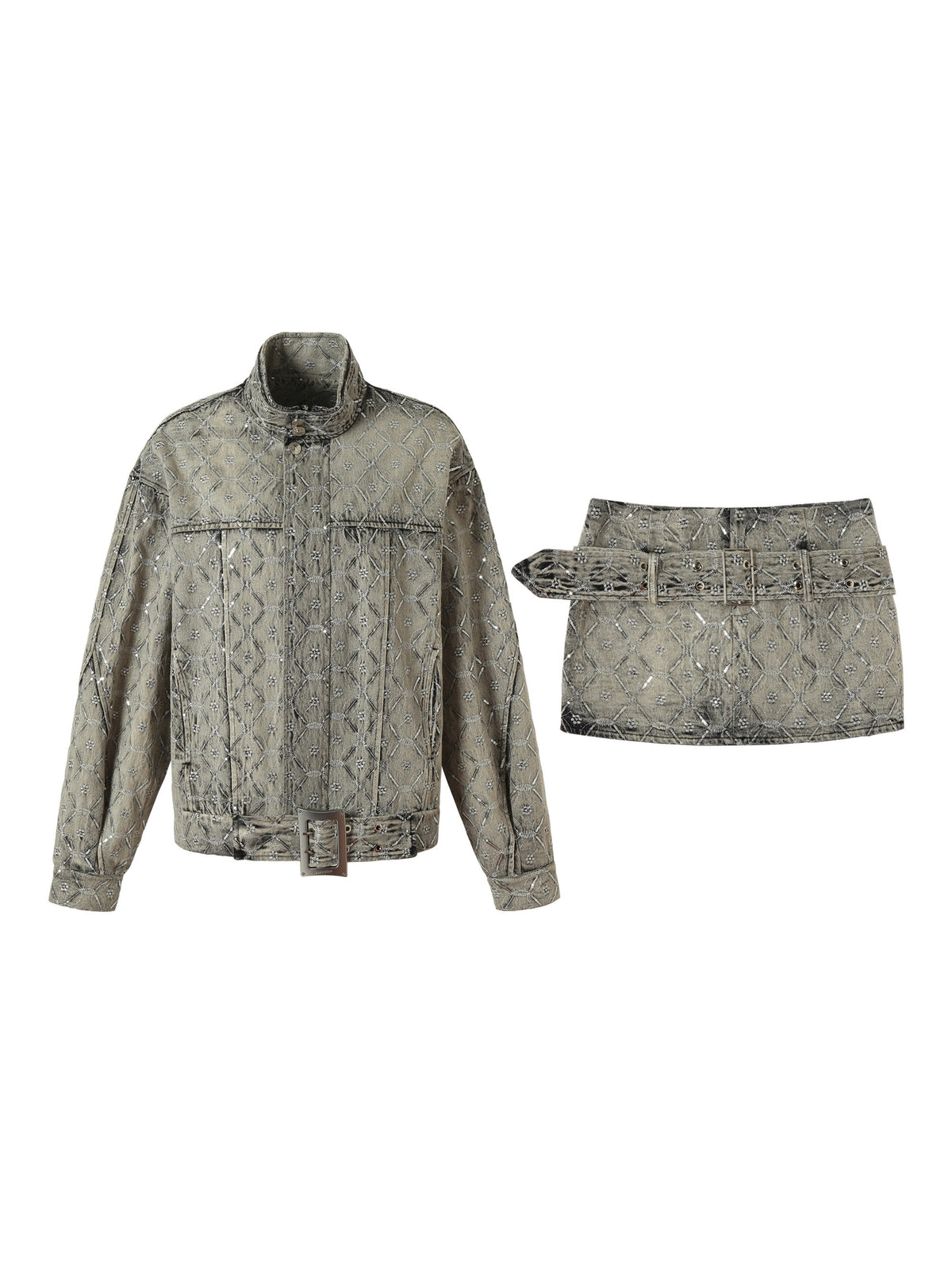 Tut Tuto American Vintage Washed Distressed Denim Jacket & Skirt