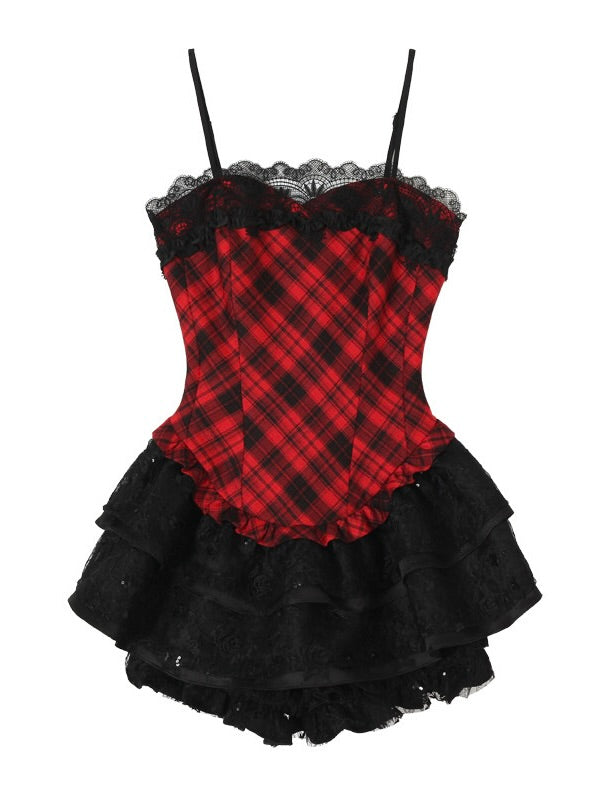 Tut Tuto Plaid Puffy Lace Mini Dress & Jacket