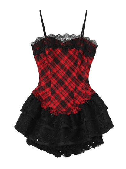 Tut Tuto Plaid Puffy Lace Mini Dress & Jacket