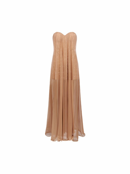Thea Mesh Strapless Backless Maxi Dress