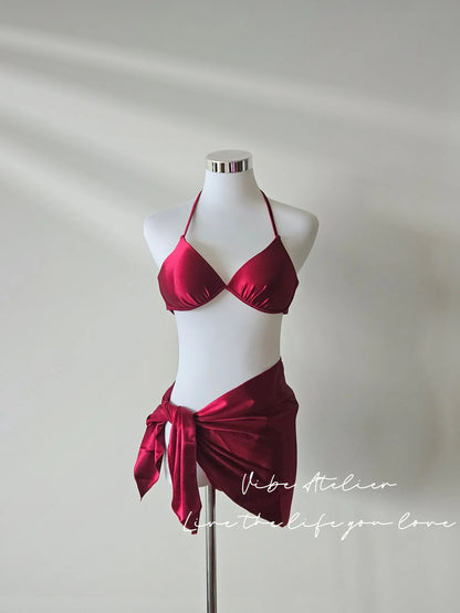 Ruby Red 3-Piece Bikini Set - Satin luxe