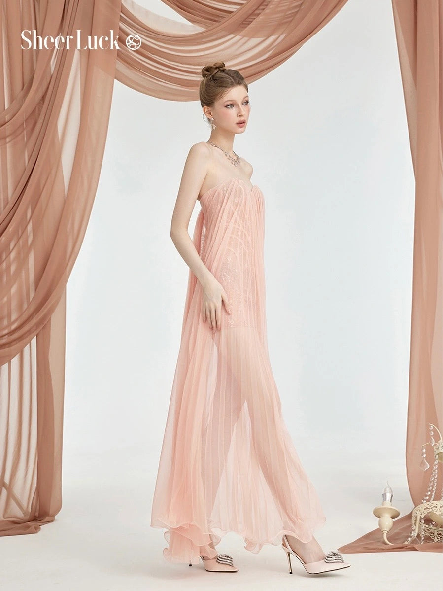 Thea Mesh Strapless Backless Maxi Dress