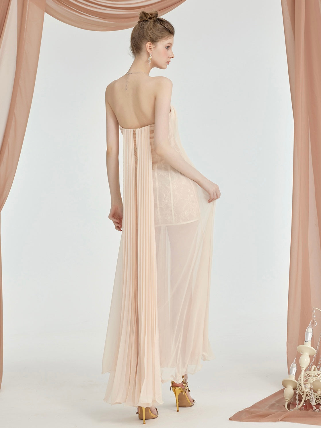 Thea Mesh Strapless Backless Maxi Dress