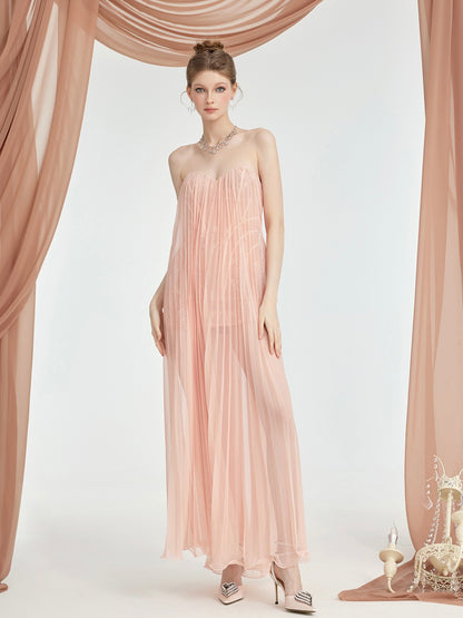 Thea Mesh Strapless Backless Maxi Dress