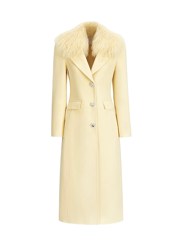 Nata Wool Coat with Detachable Fur Collar and Rhinestone Buttons